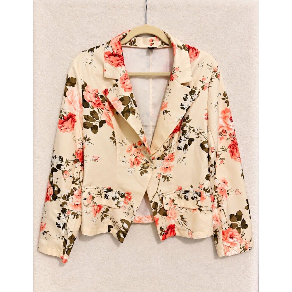 SHEIN Floral Lined Button-Front Short Jacket Long Sleeve Women’s Size L